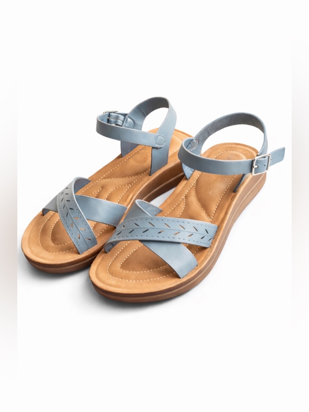 Annie Comfort Amolly Blue Strappy Wedge Sandals 7.5 Medium NEW Comfort Shoes